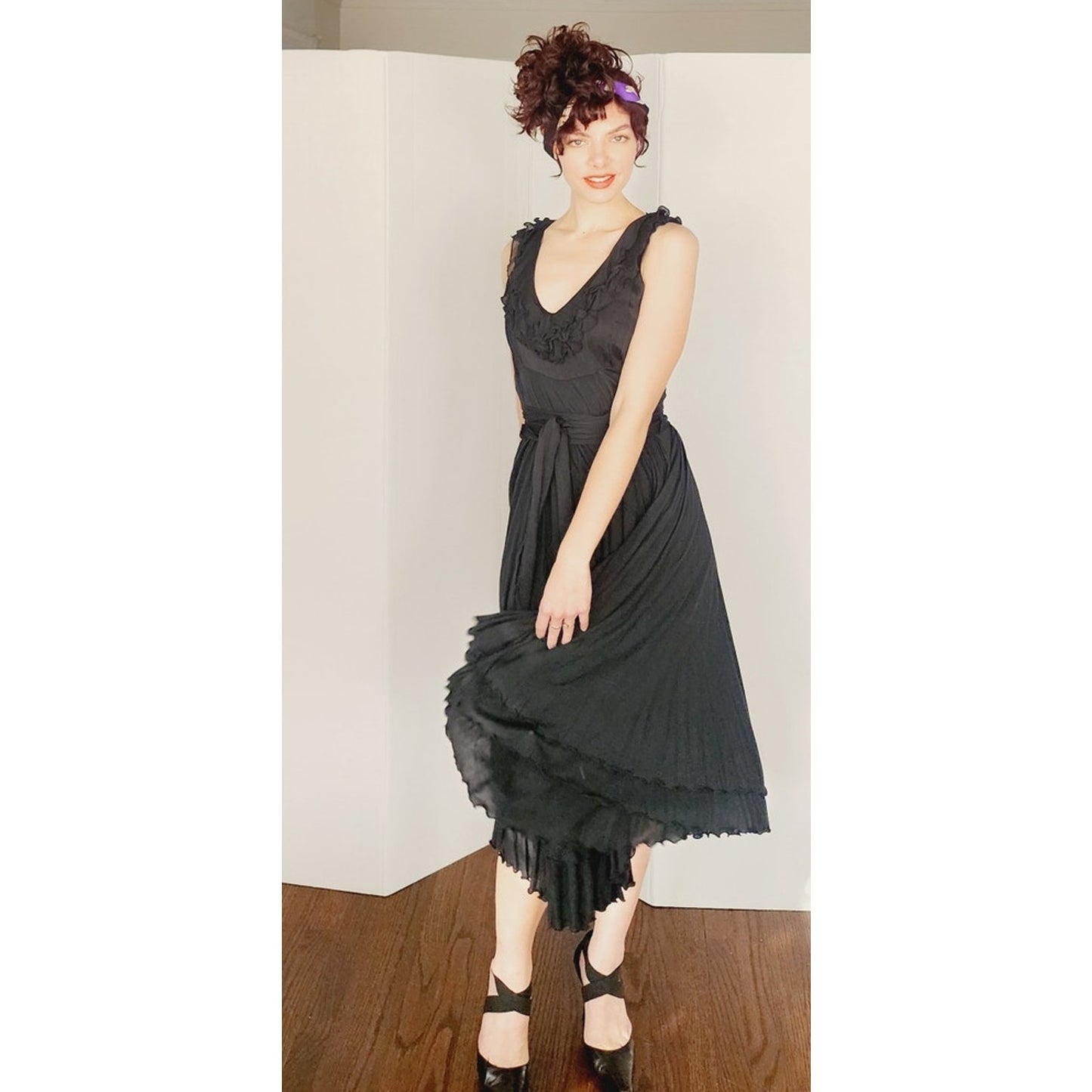 Vintage 2000s Etro Sun Dress Black Cotton w/ Asymmetrical Skirt Medium