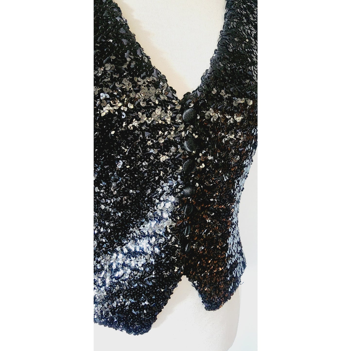 Vintage 70s 80s Halter Top Vest Black Sequins