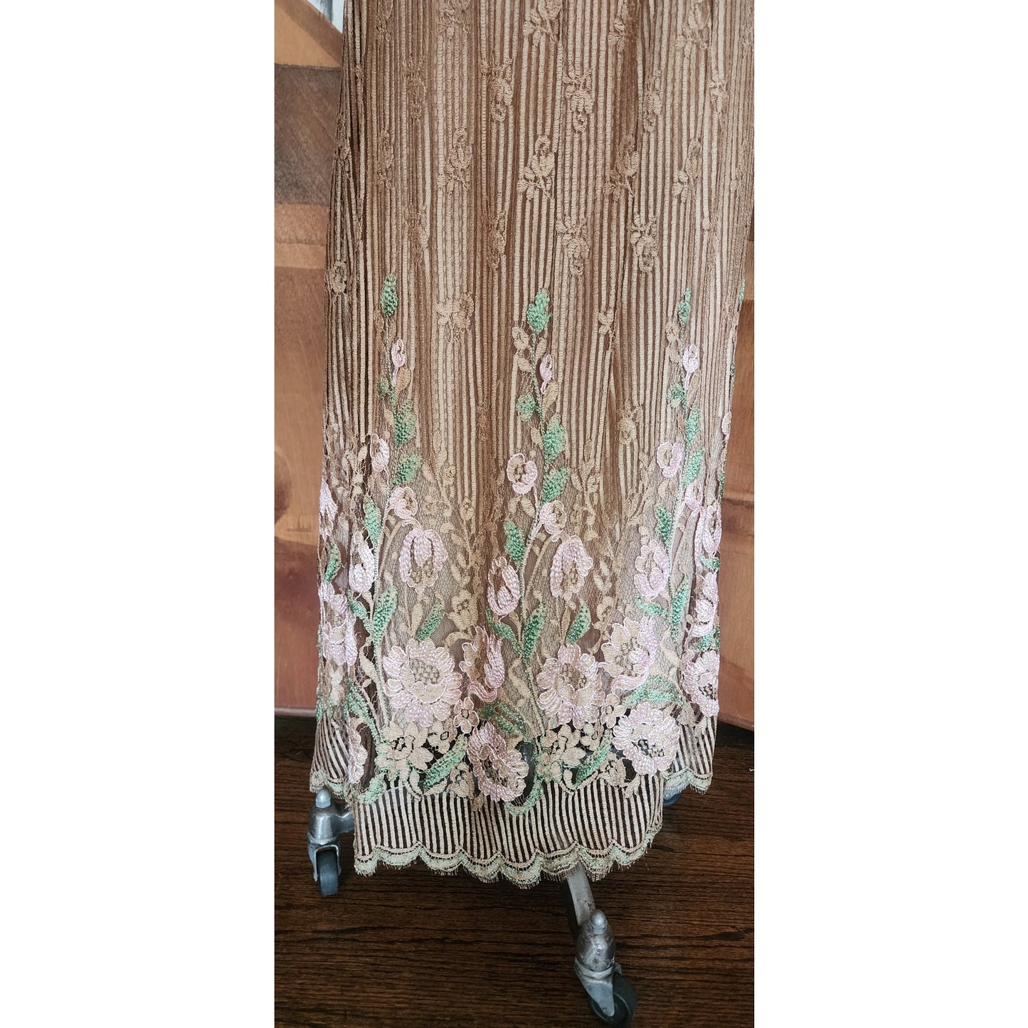 Vintage 1970s Jayna New York Dress Set Knit Crochet Top + Skirt Beige Lace Embroidery