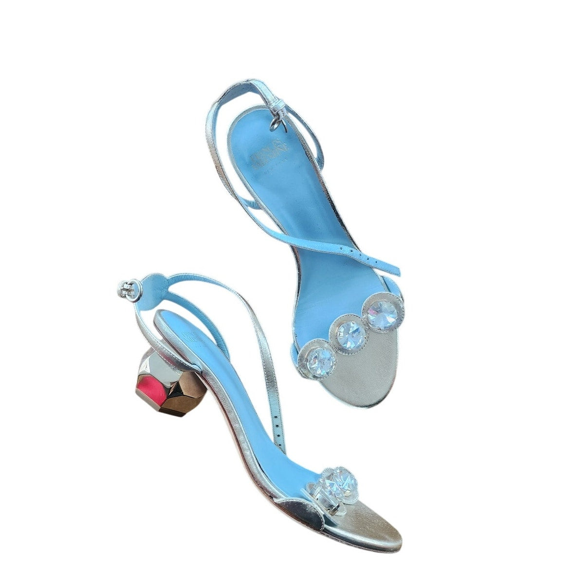 Frances Valentine BEATRIX Sandals Shoes Mary Janes Silver Rhinestone 5 1/2