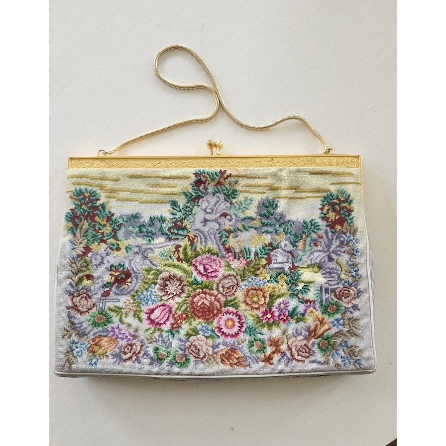 Vintage 50s Tapestry Bag Colorful Weave Baroque Rococo Pastoral