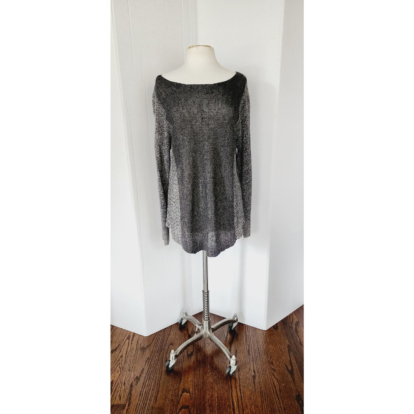 Eileen Fisher Sweater Tunic Gray Mesh Linen Top
