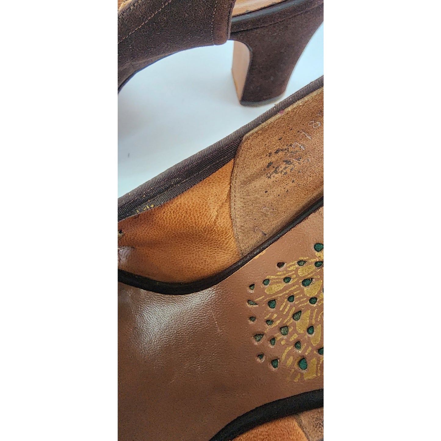 Vintage 1940s Brown Suede Shoes by Peacock Slingbacks Heels Cut Out Peep Toe 6.5