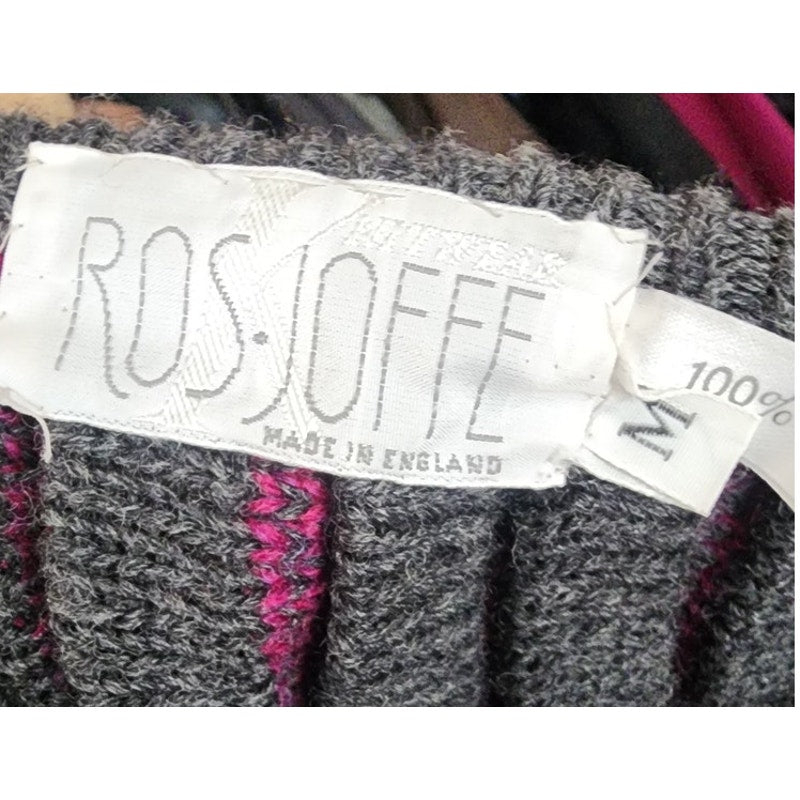 Vintage 1980s Ros Joffe Sweater Mens Purple Black Wool 3D Novelty Knit / M