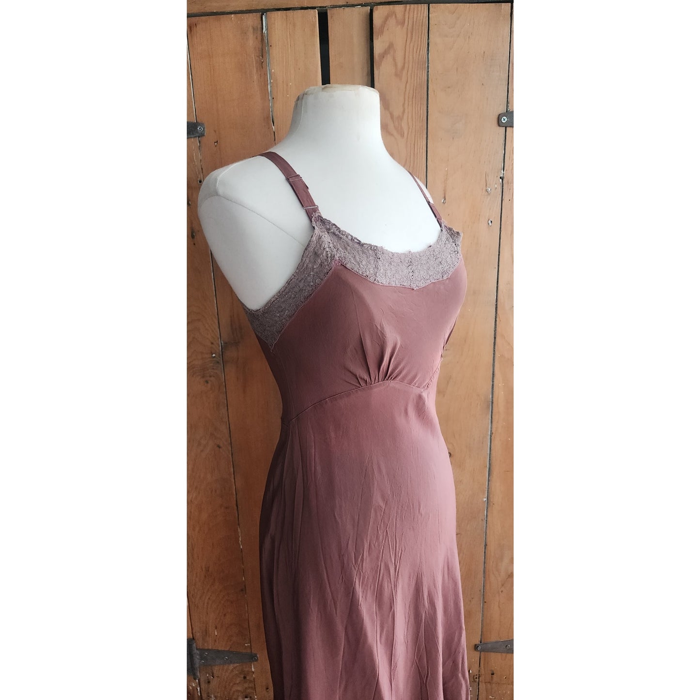 30s Brown Silk Slip Dress w/Lace by Fantasy Lingerie