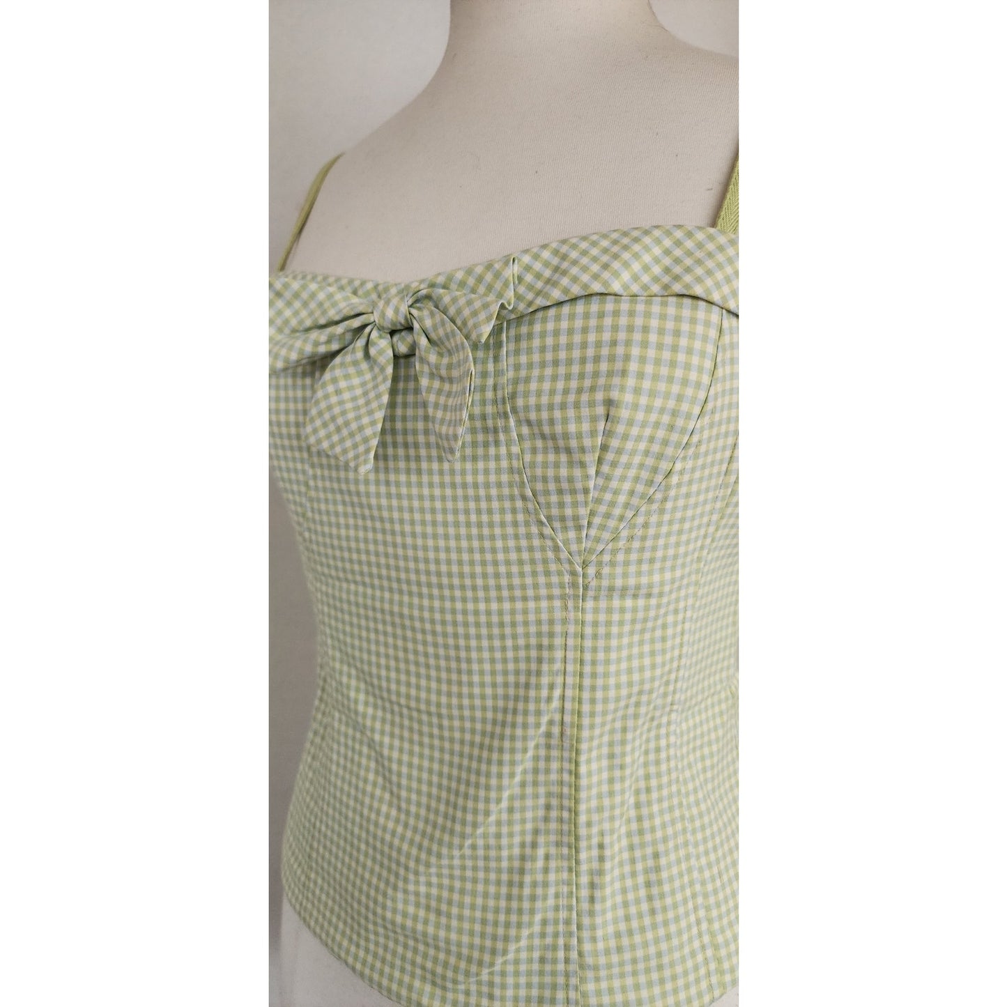 Vintage 2000s Bustier Top Green Gingham Print Nanette Lepore / M