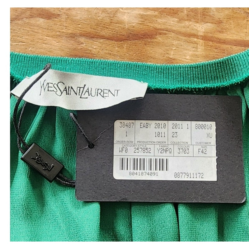 Vintage 2000s Yves Saint Laurent Green Silk Dress Asymmetrical Hem NWT Tom Ford Era