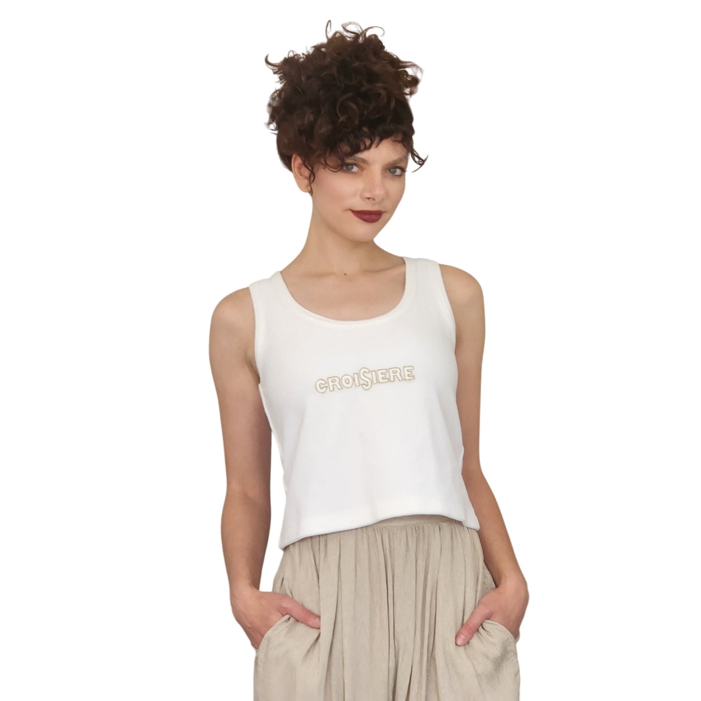 Vintage Sonia Rykiel Top CROISIERE Cropped White Tank
