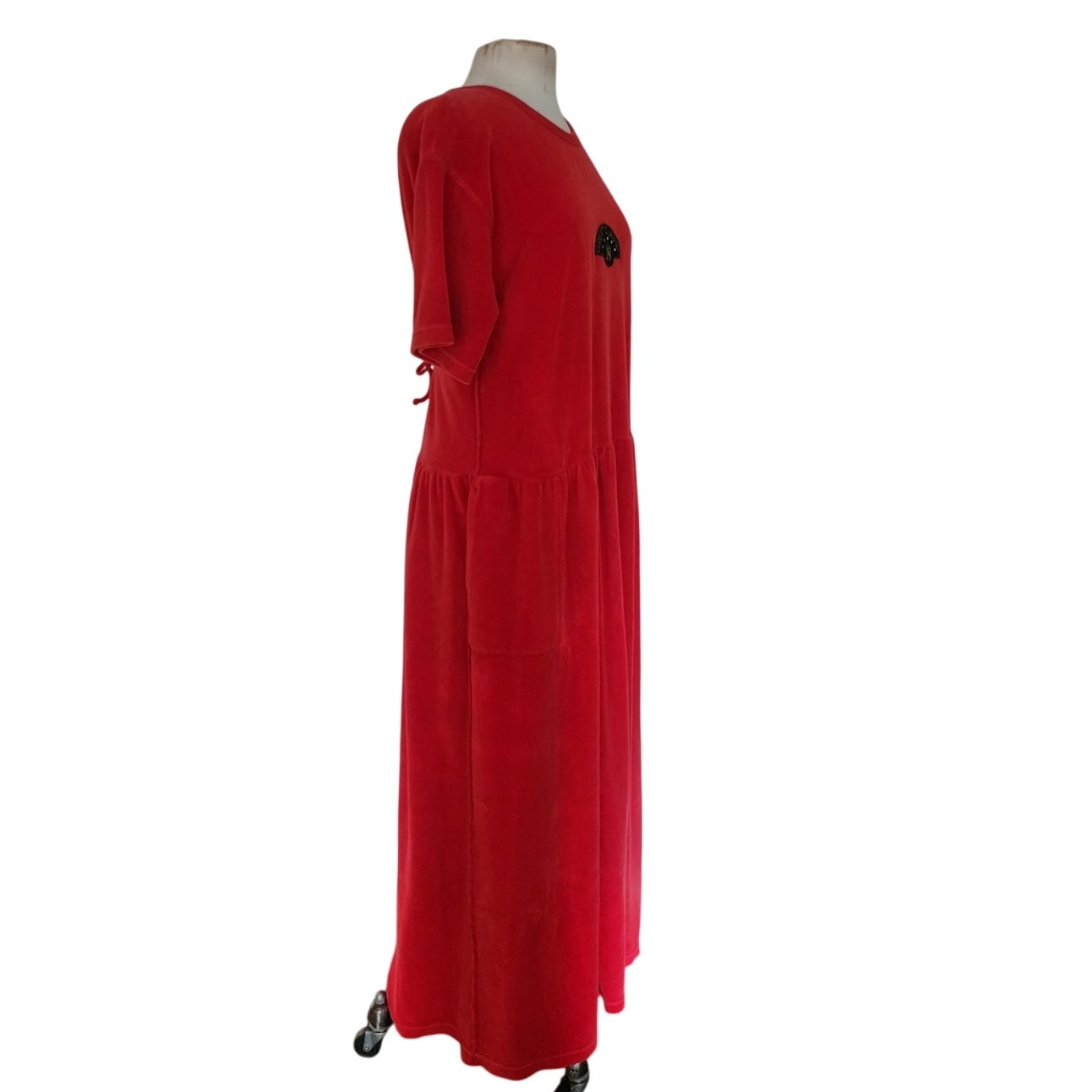 Vintage 1990s Sonia Rykiel Red Dress Red Velour Drop Waist w/Logo Emblem