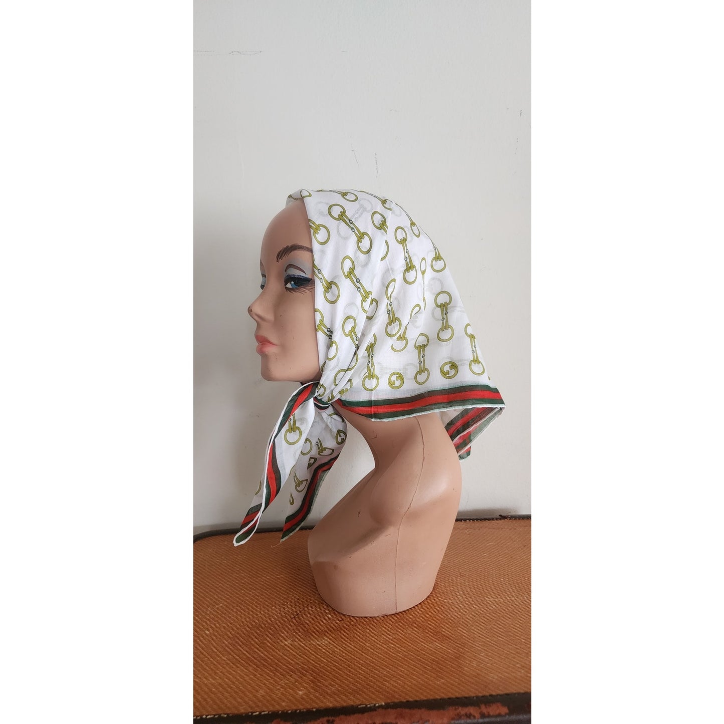 Vintage 70s Gucci Scarf Cotton Print Horsebit Pattern