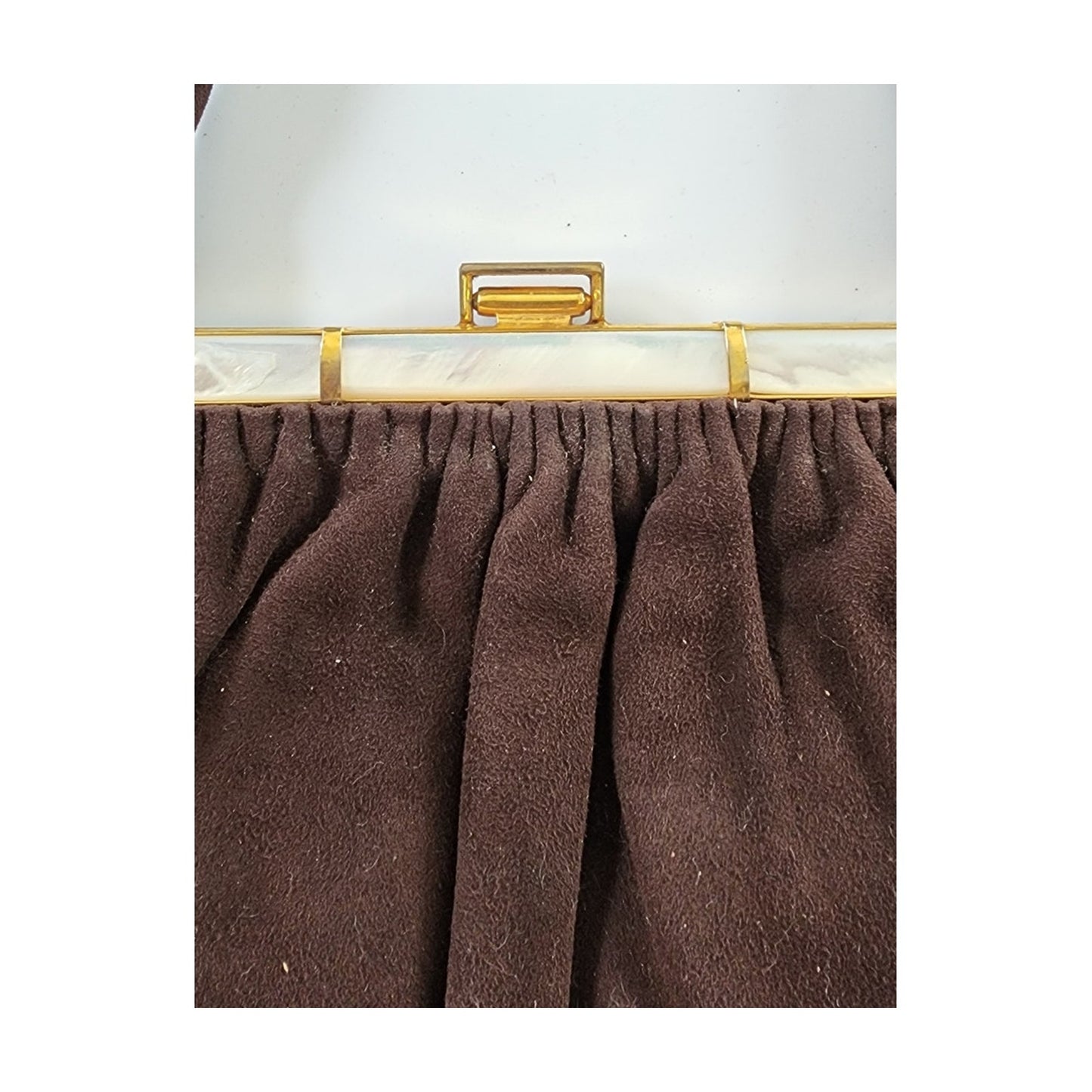 Vintage 1940s Brown Handbag Brushed Suede Mother of Pearl by Buechner