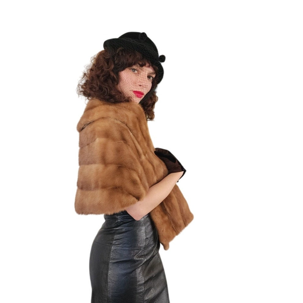 Vintage 50s Brown Mink Fur Wrap Marshall Field & Co