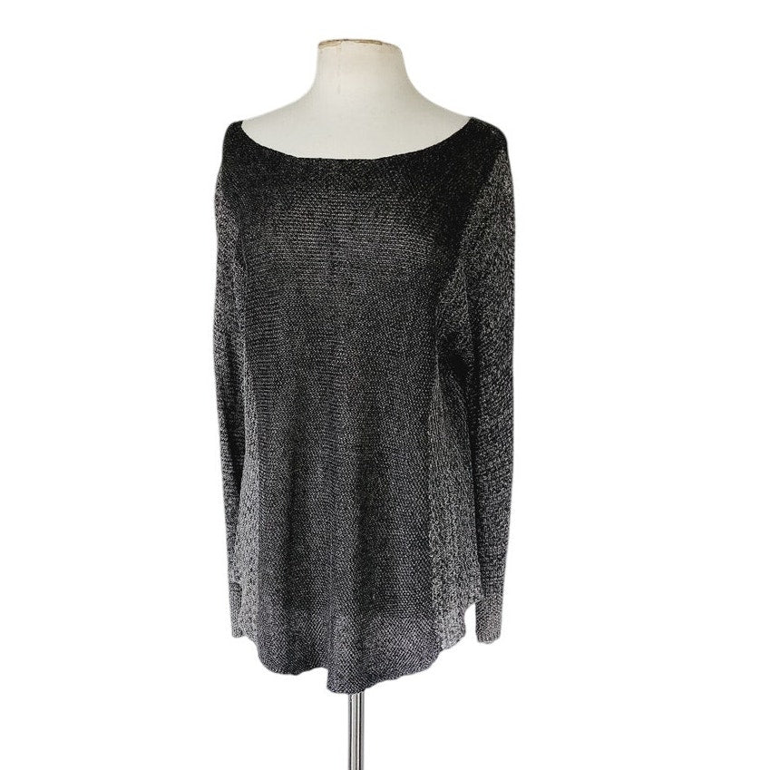 Eileen Fisher Sweater Tunic Gray Mesh Linen Top
