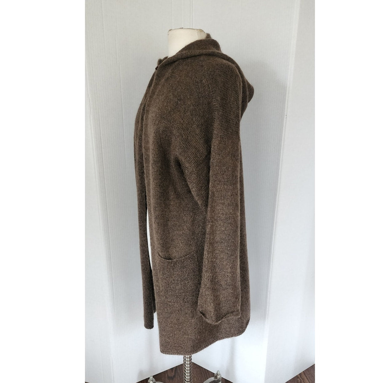 Vintage Eileen Fisher Hooded Cardigan Sweater Jacket Brown Mohair Wool