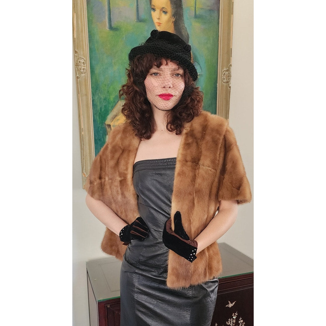 Vintage 50s Brown Mink Fur Wrap Marshall Field & Co