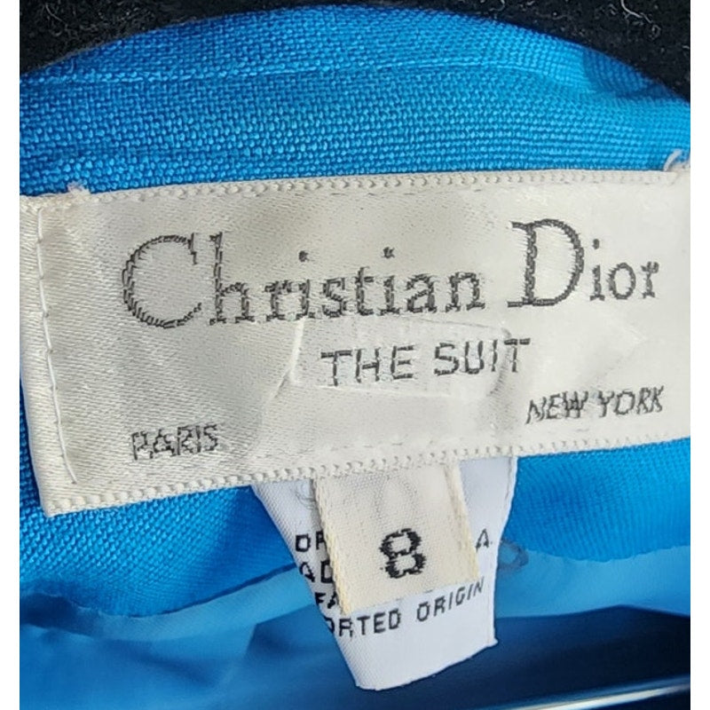 Vintage 80s Christian Dior Skirt Suit Turquoise Blue Wool Pleated Skirt / M