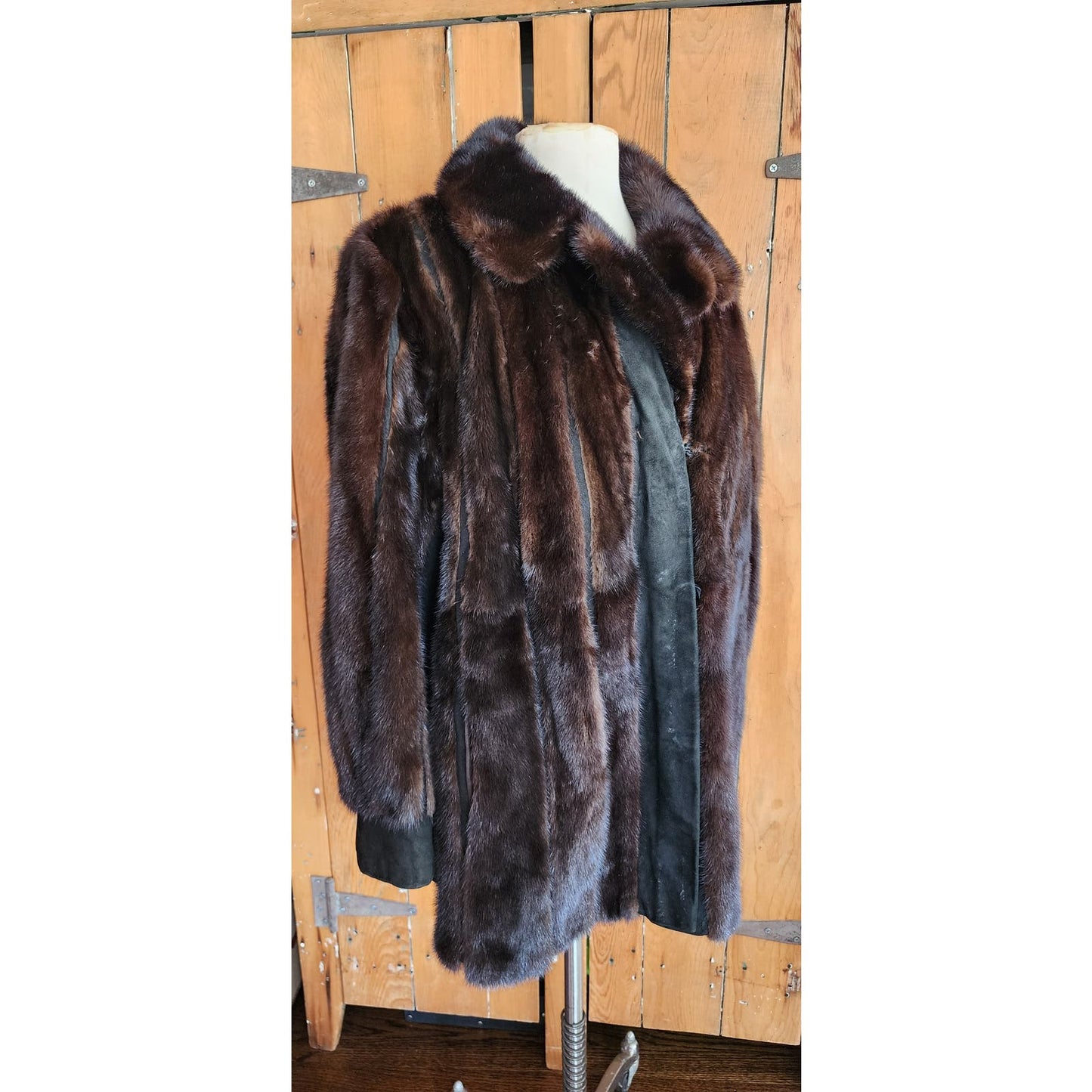 Vintage 70s Brown Mink Fur Jacket Black Suede Lacritz & Picus