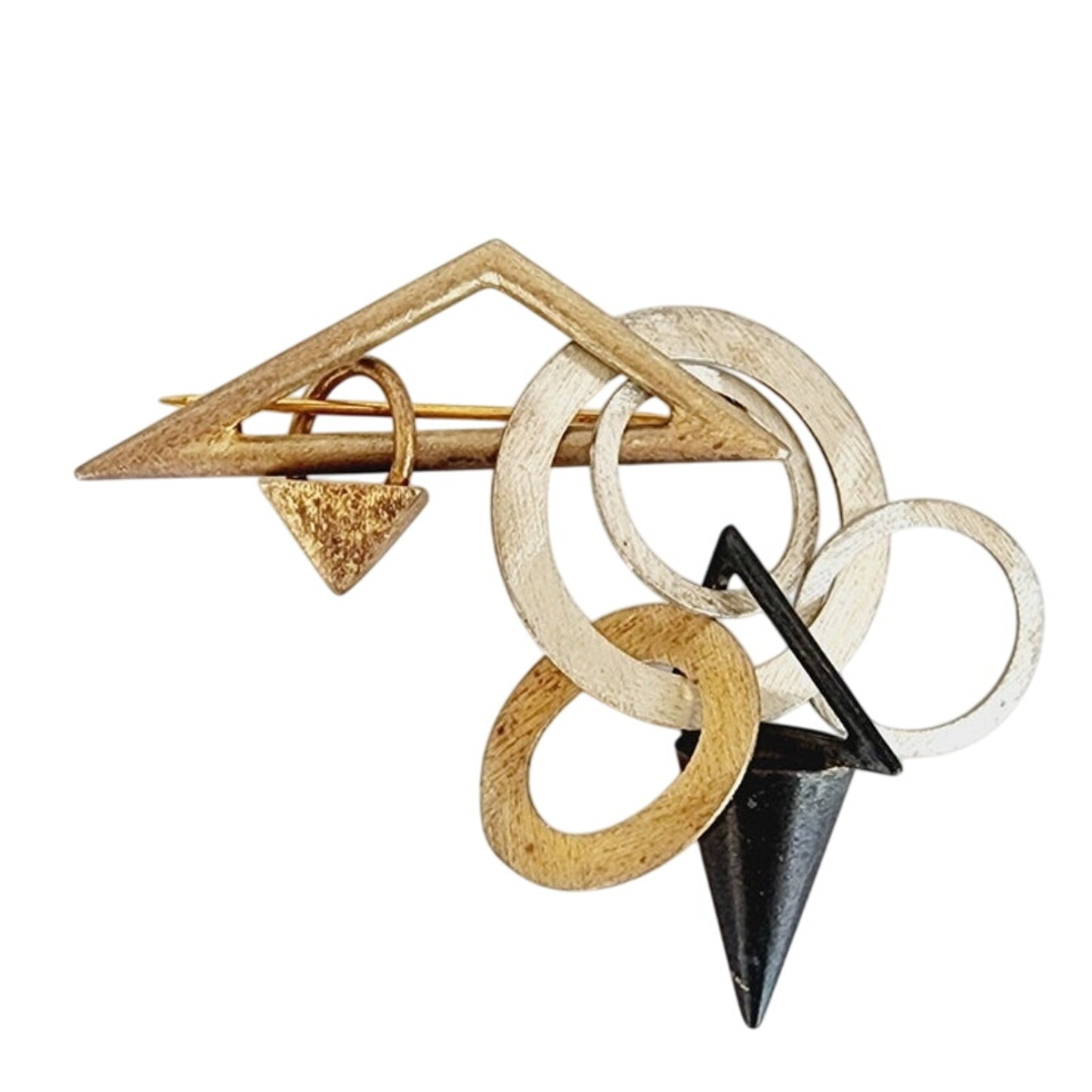 Vintage 80s Memphis Design Brooch Metallic Geometric Pin