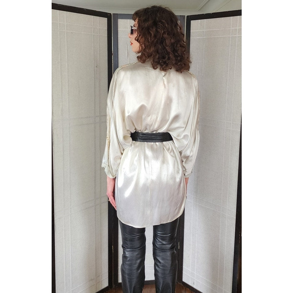 Vintage 80s Maick Harold Blouse Tunic Velvet Lace Sequins Applique Embroidery