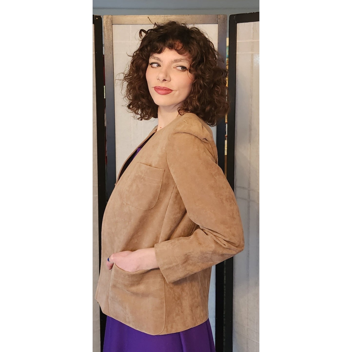 Vintage 70s Ultrasuede Beige Blazer Jacket