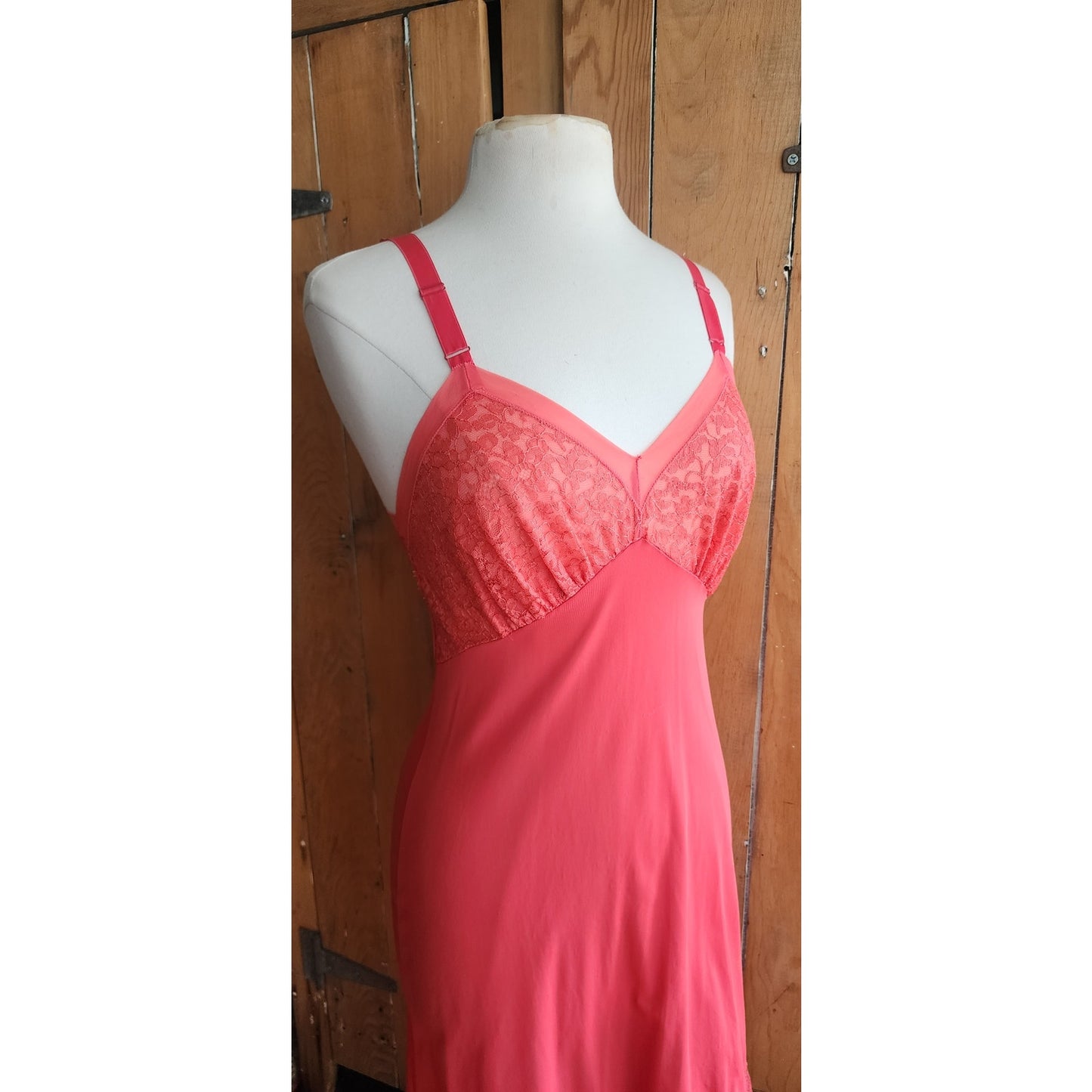 Vintage 50s Slip Dress Coral Orange Nylon & Lace Ssamprufe