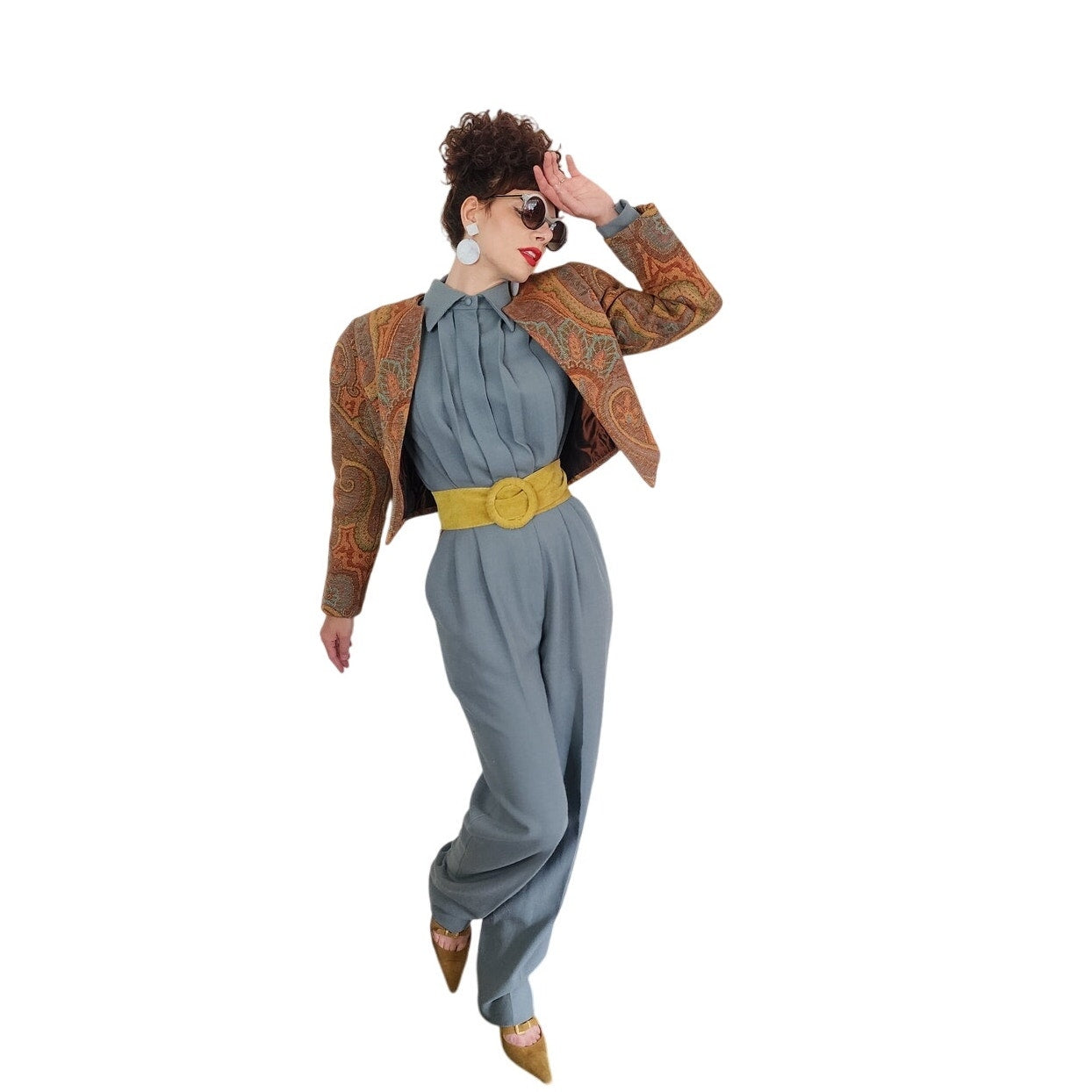 Vintage 1980s Bob Mackie Jumpsuit + Tapestry Jacket Set / M - L