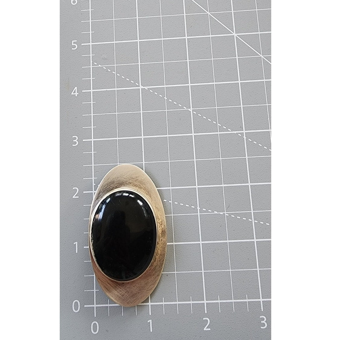 Vintage 90s Silver Brooch Black Onyx & Silver Eye Pin Signed