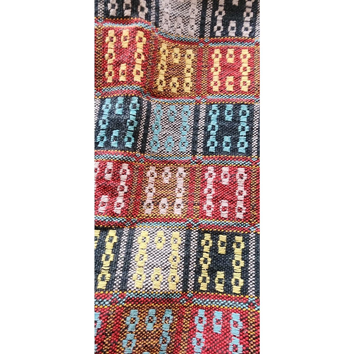 Vintage Folk Costume Apron Skirt Tapestry Weave Style Red Blue Patchwork