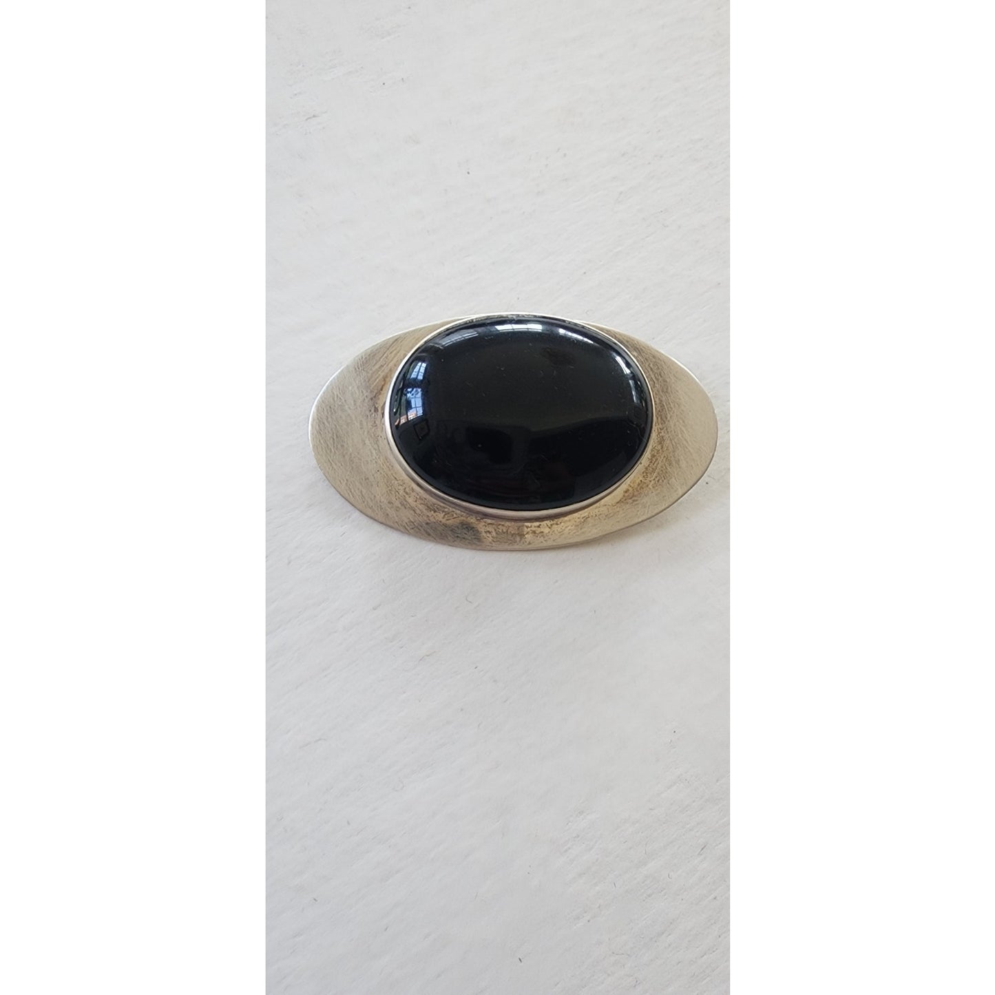 Vintage 90s Silver Brooch Black Onyx & Silver Eye Pin Signed