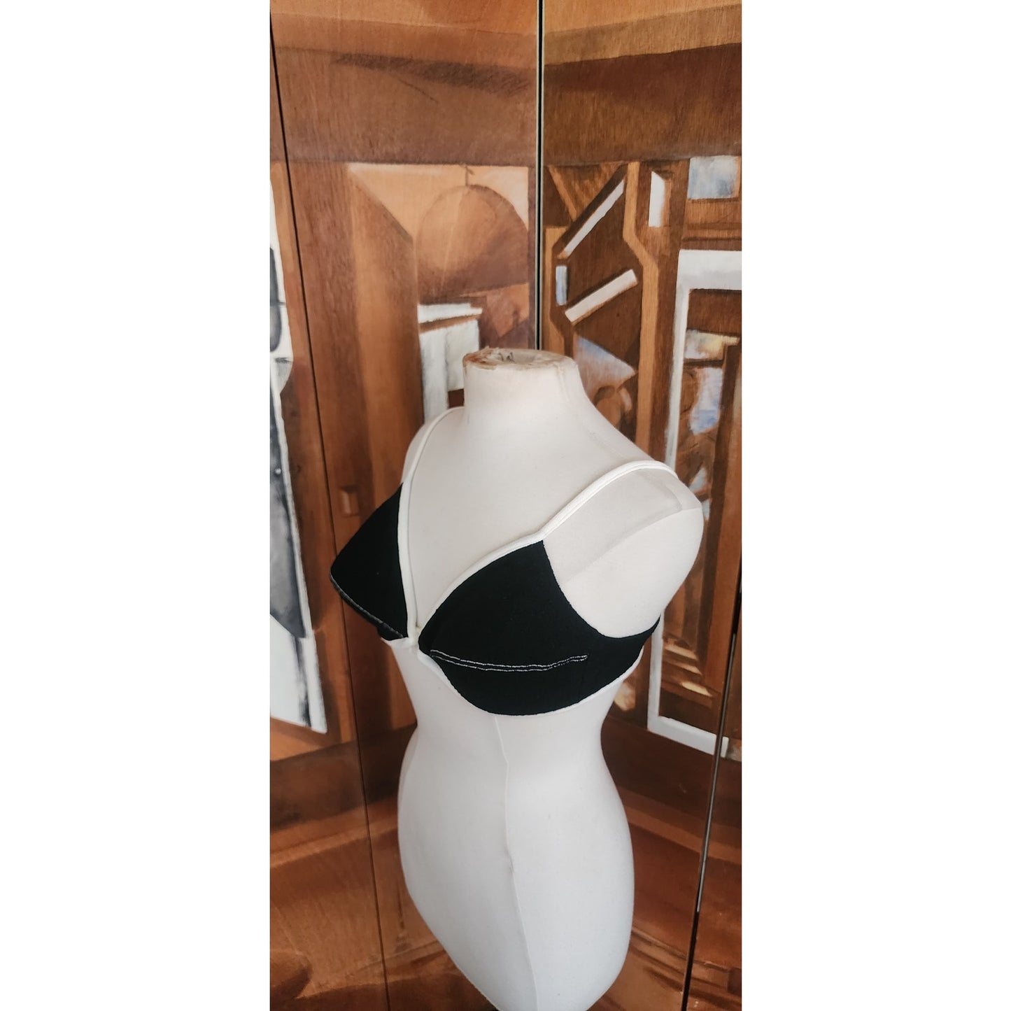 Vintage 60s Black White Bikini Set Bullet Bra + Boy Shorts Majorca Athenee Greece