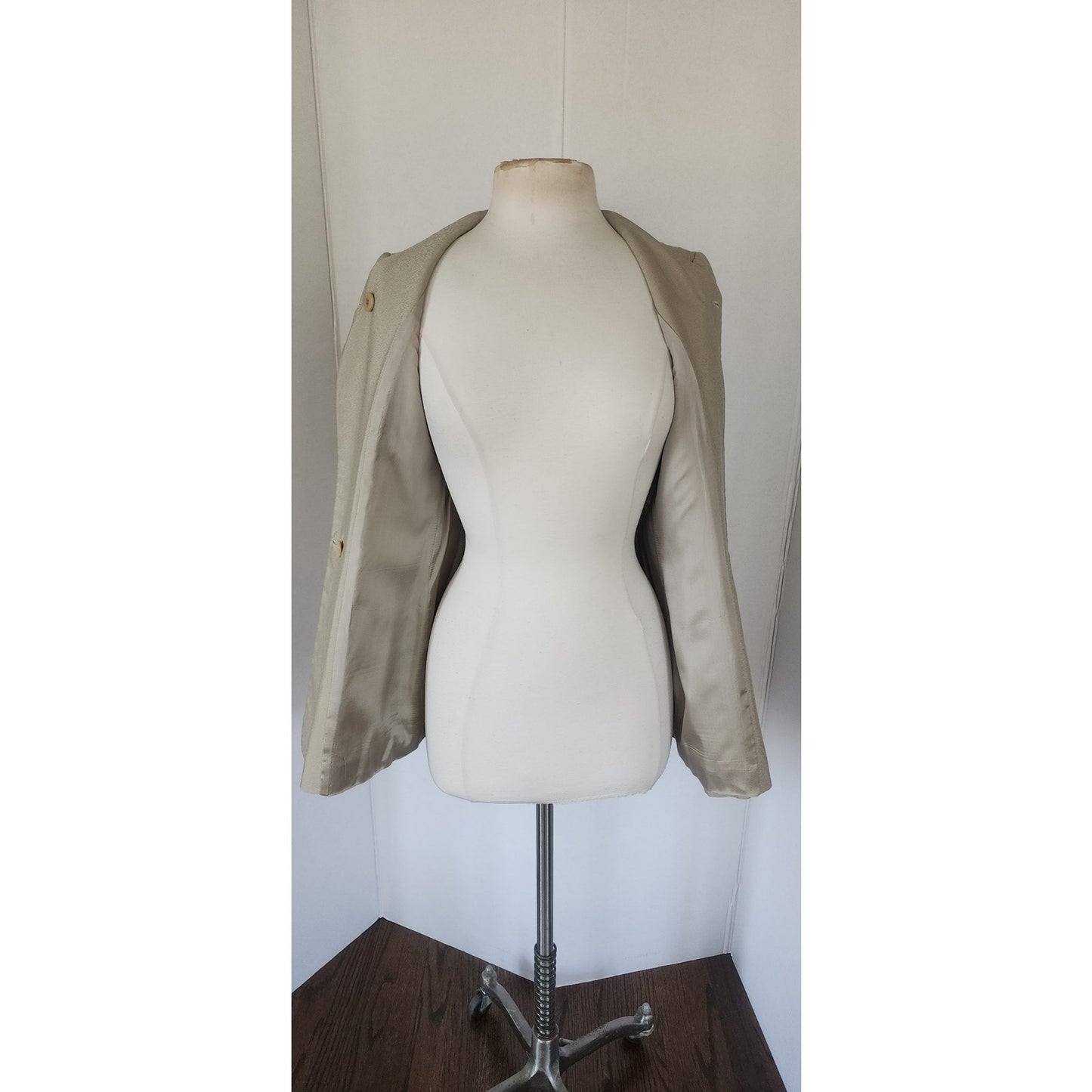 Vintage 1990s Pant Suit Beige Cotton Rayon Joan & David / Small