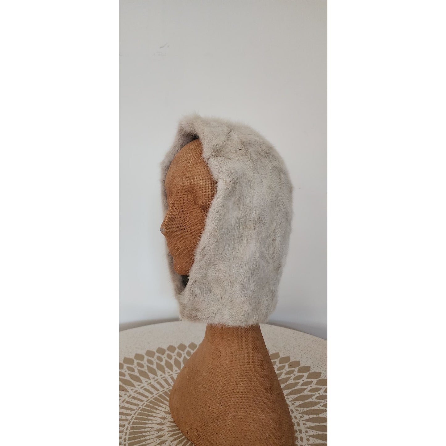 Vintage 1960s Gray Fur Hat Hood Silver Mink