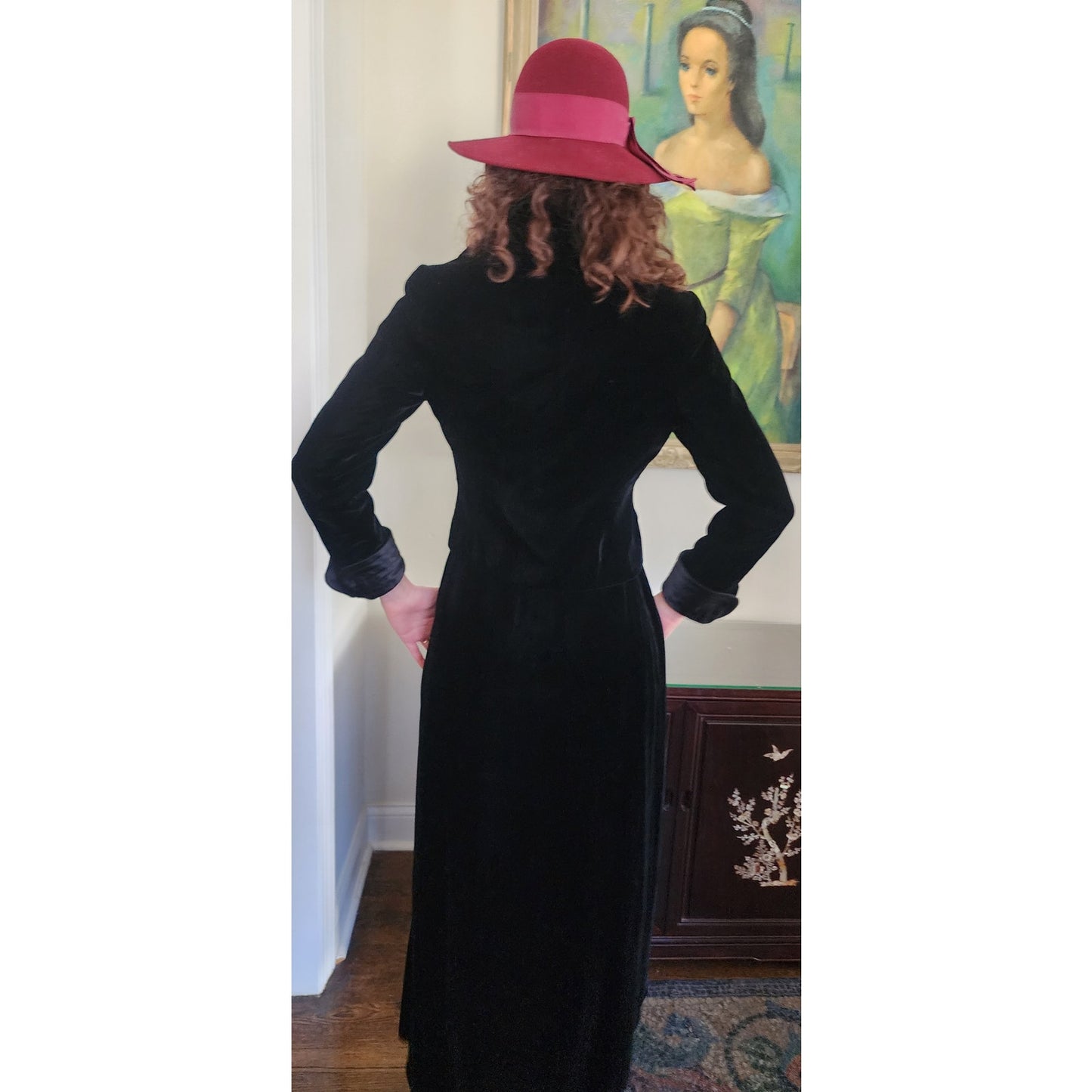 Vintage 70s Tuxedo Style Maxi Dress + Jacket Set Black Velvet Joseph Stein Muriel Reade
