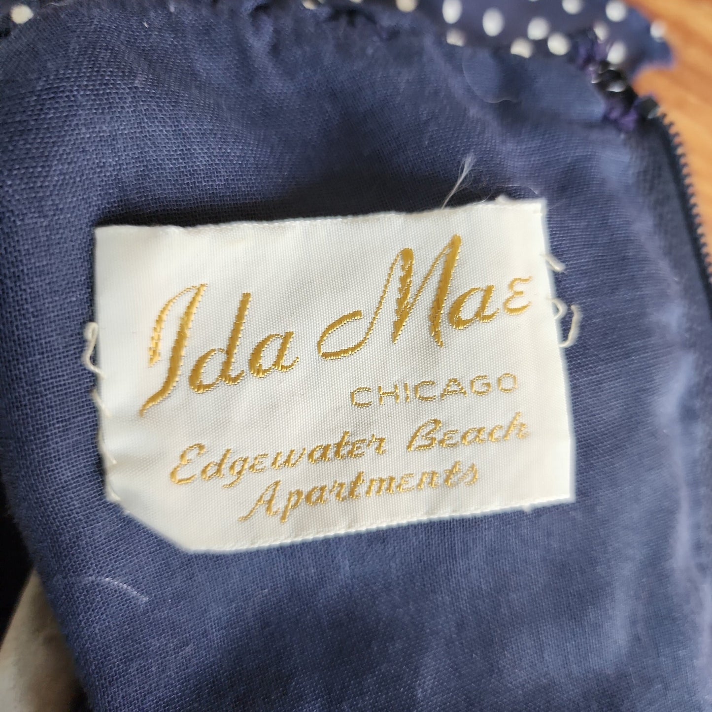 Vintage 70s Maxi Dress Navy Blue Polka Dot w/Ruffles