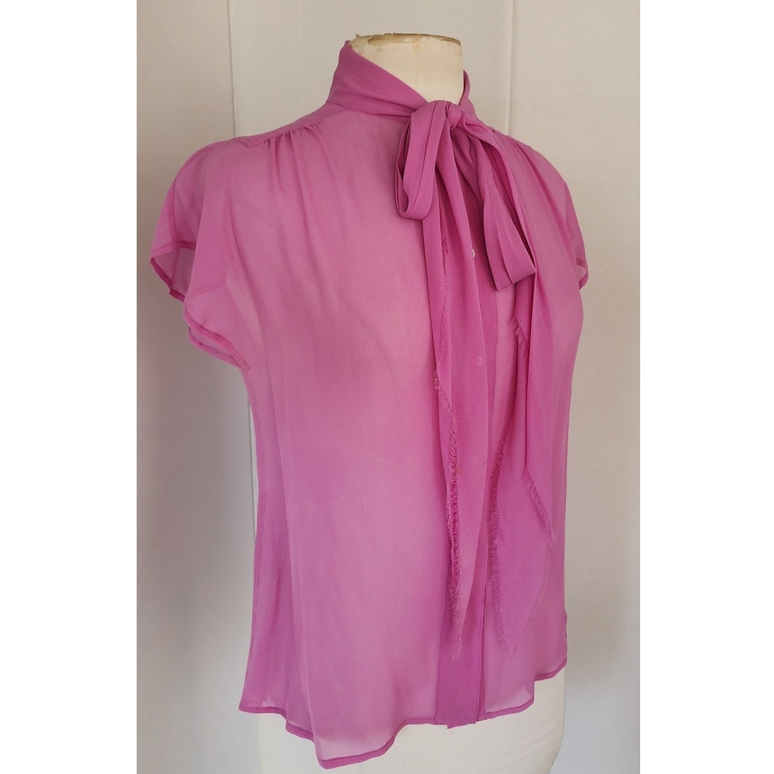 Vintage 2000s Marc Jacobs Blouse Sheer Purple Pink Silk Pussycat Bow