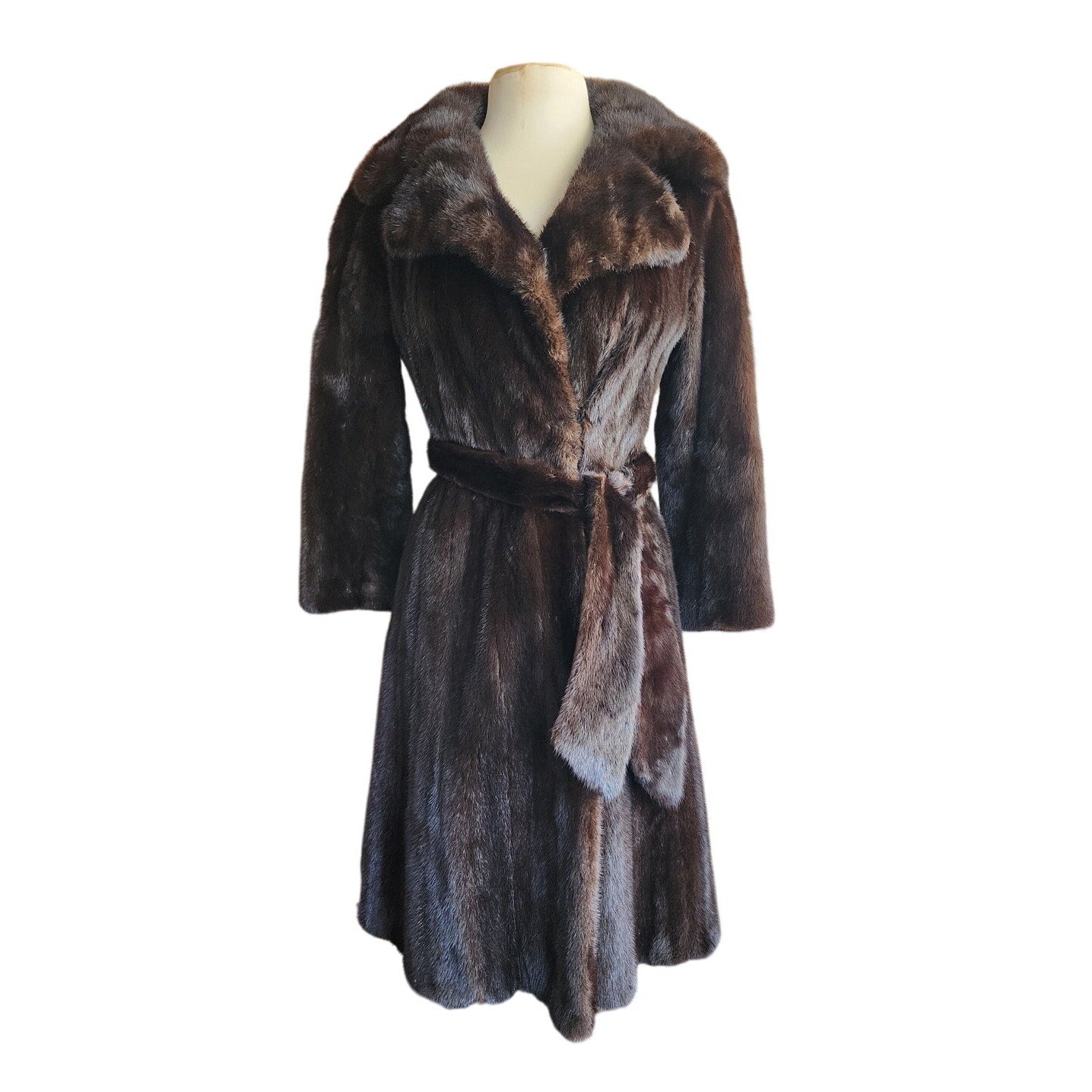 Vintage 70s Brown Mink Fur Coat Belted / Rosenthal Furs / S