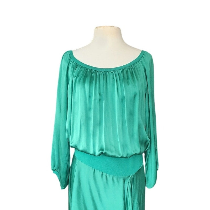 Vintage 2000s Yves Saint Laurent Green Silk Dress Asymmetrical Hem NWT Tom Ford Era