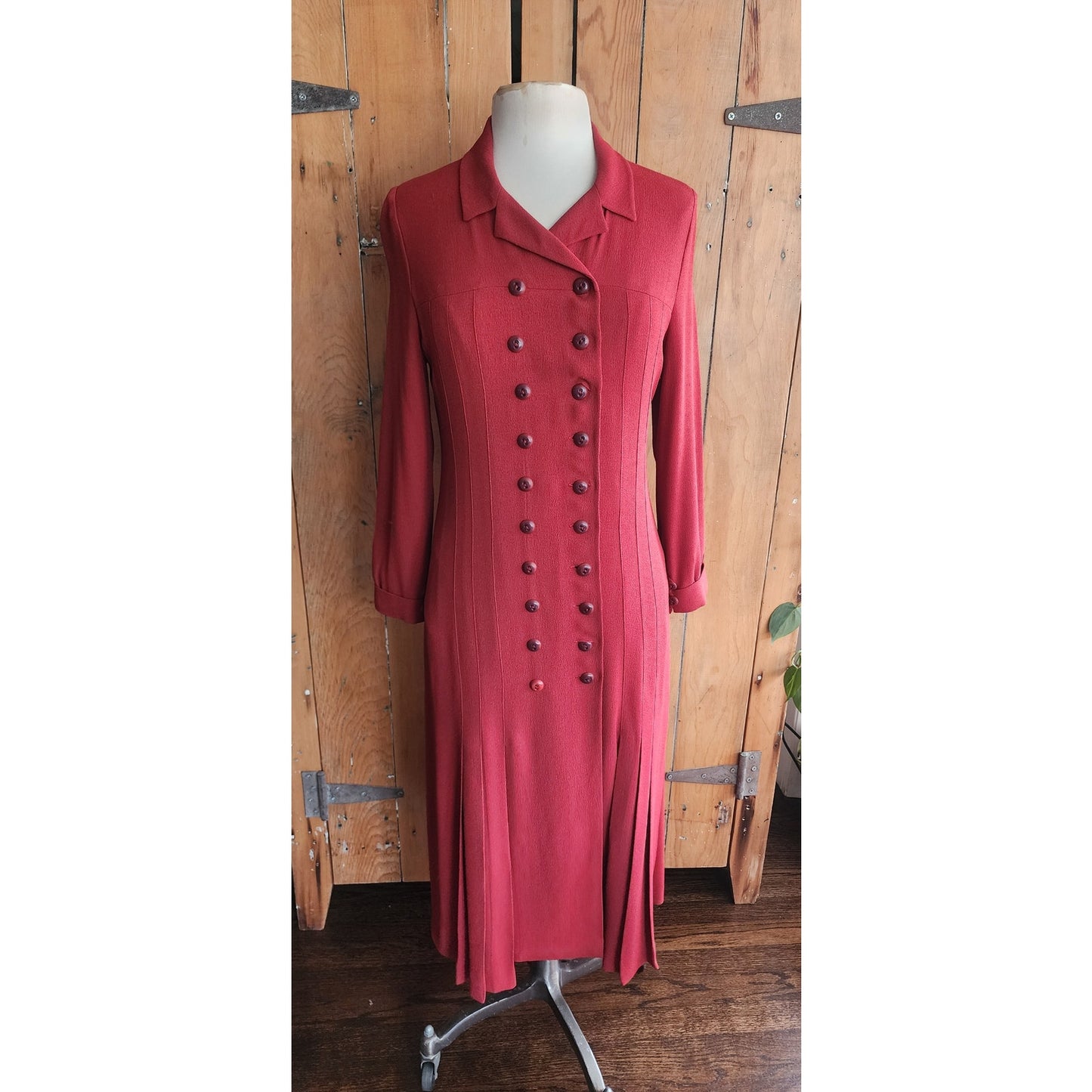 Vintage RARE 90s Chloe Dress Orange Red Wool Crepe Button Down Front
