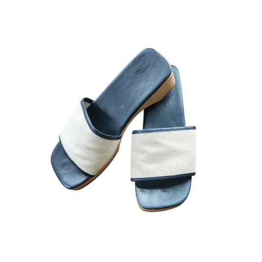 COACH Mules Canvas & Wood Block Heel Slides Sandals 7