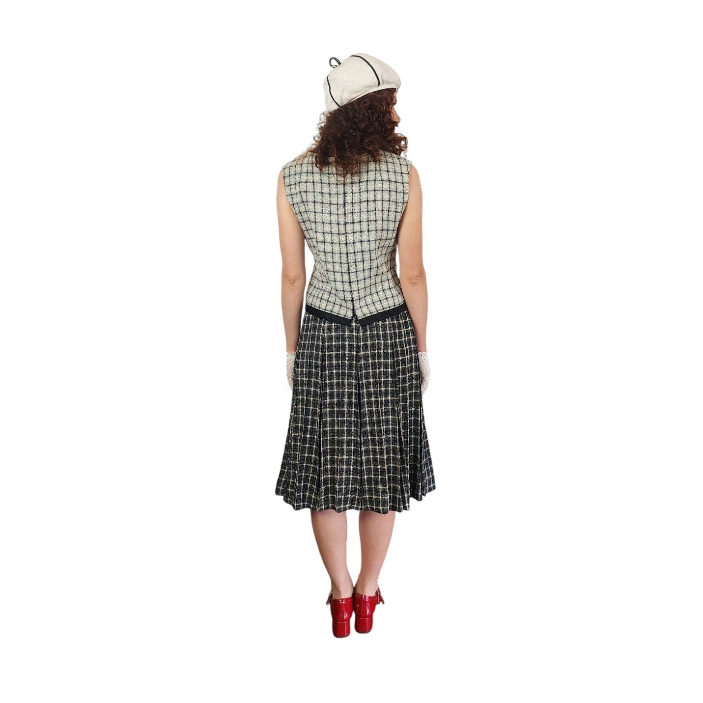 Vintage 1960s Christin Dior New York Suit Mod Three Piece Black White Check Wool