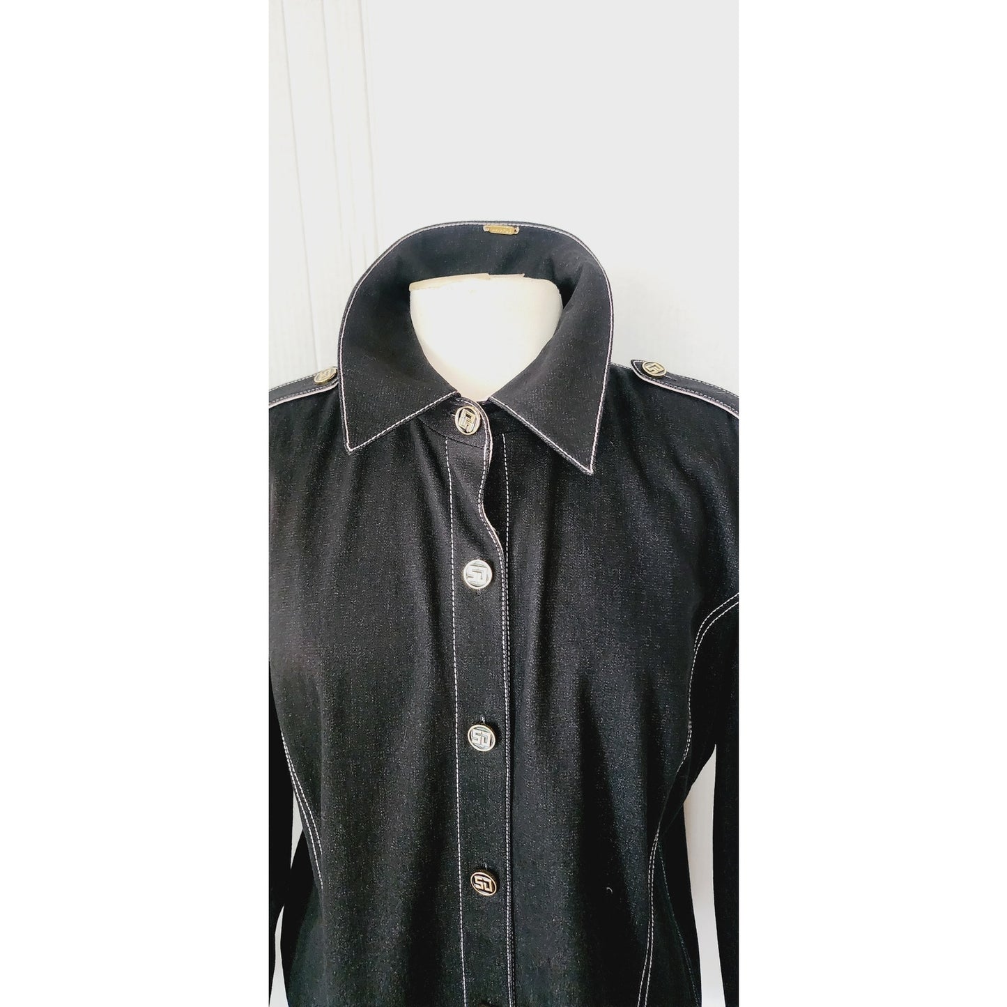 St John Sport Jacket Black Denim Button Down / Large