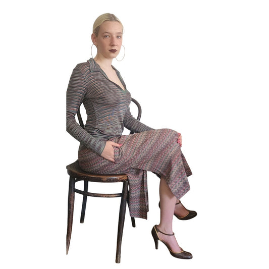 Vintage 1970s Missoni Knit 2 Piece Tunic + Skirt Set Striped Zigzag Suit I Magnin / Medium