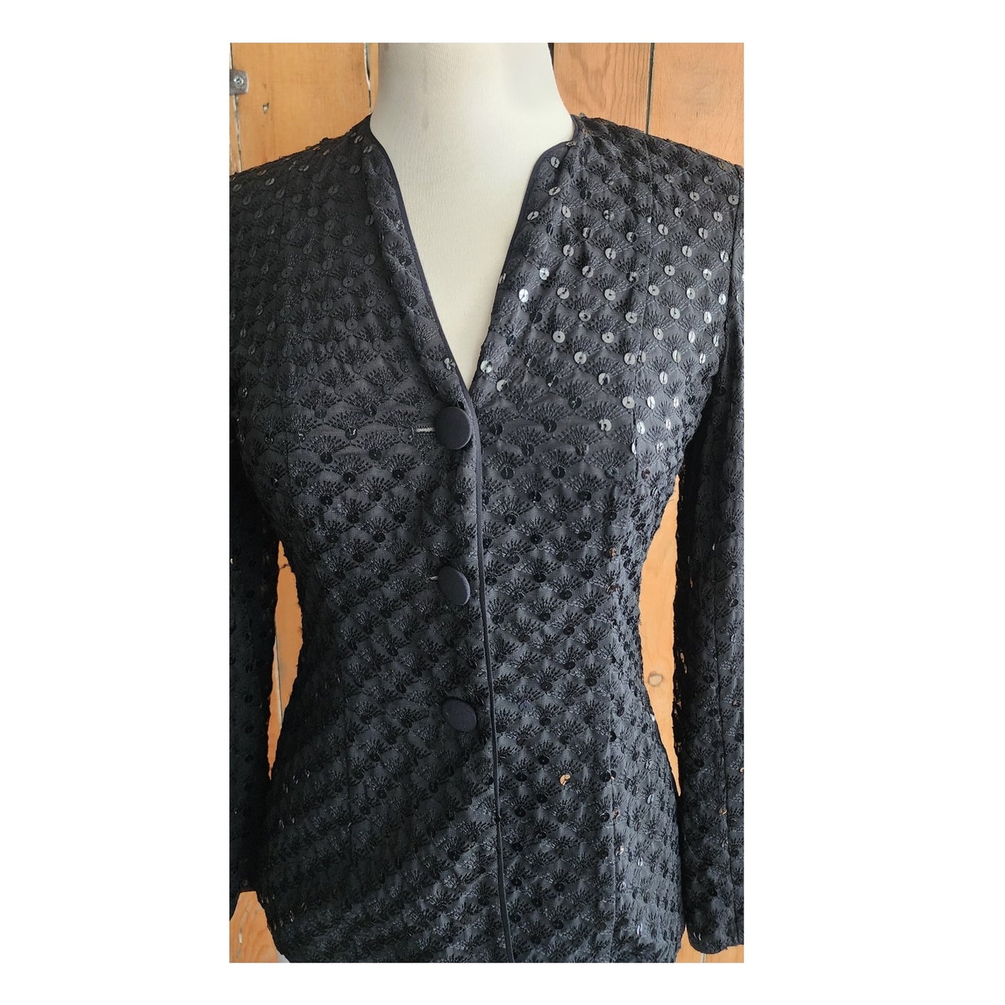 Vintage 90s Armani Fitted Sequined Blazer Black / S-M