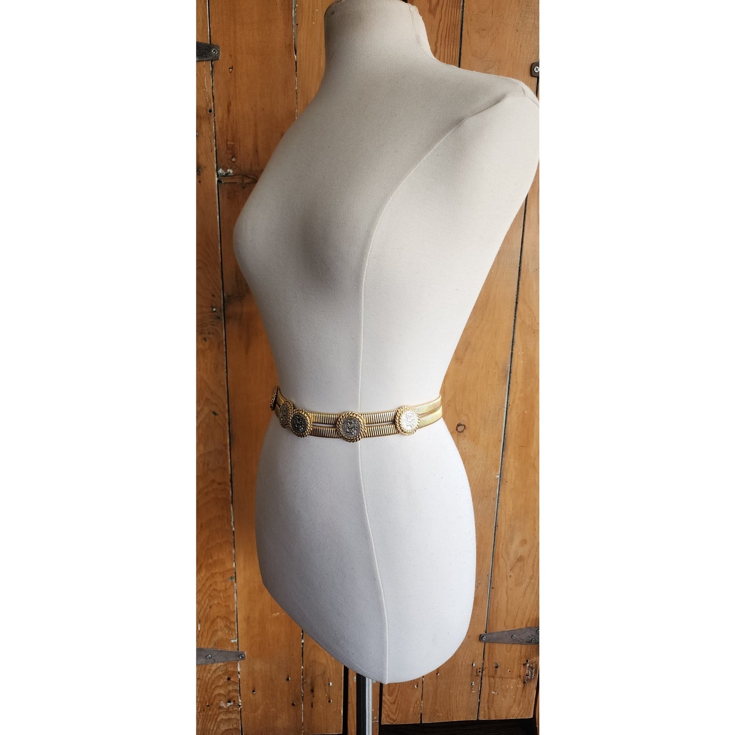 Vintage Metallic Coin Belt Elastic Gold Waistband