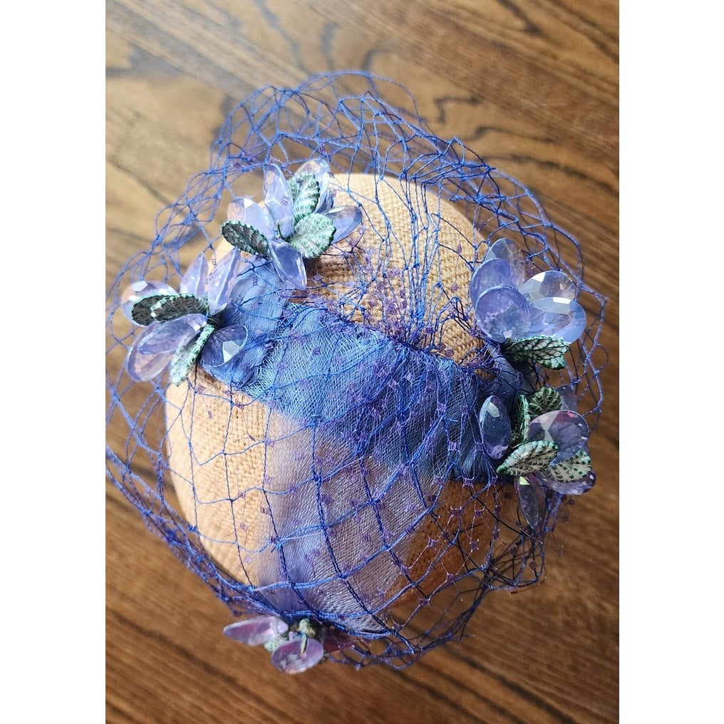 Vintage 50s Bes-Ben Hat Blue Crystal Floral Crown Fascinator w/Veil