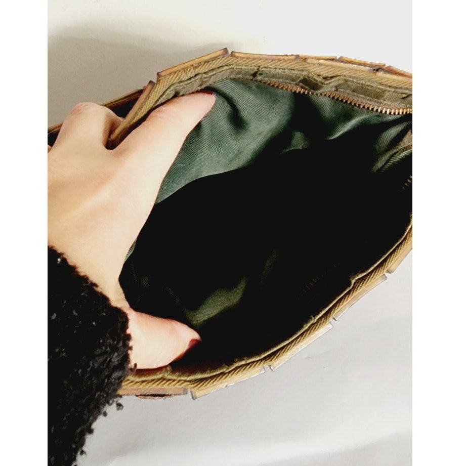 Vintage 1940s Bag in Alligator Tile Basket/Picnic Style