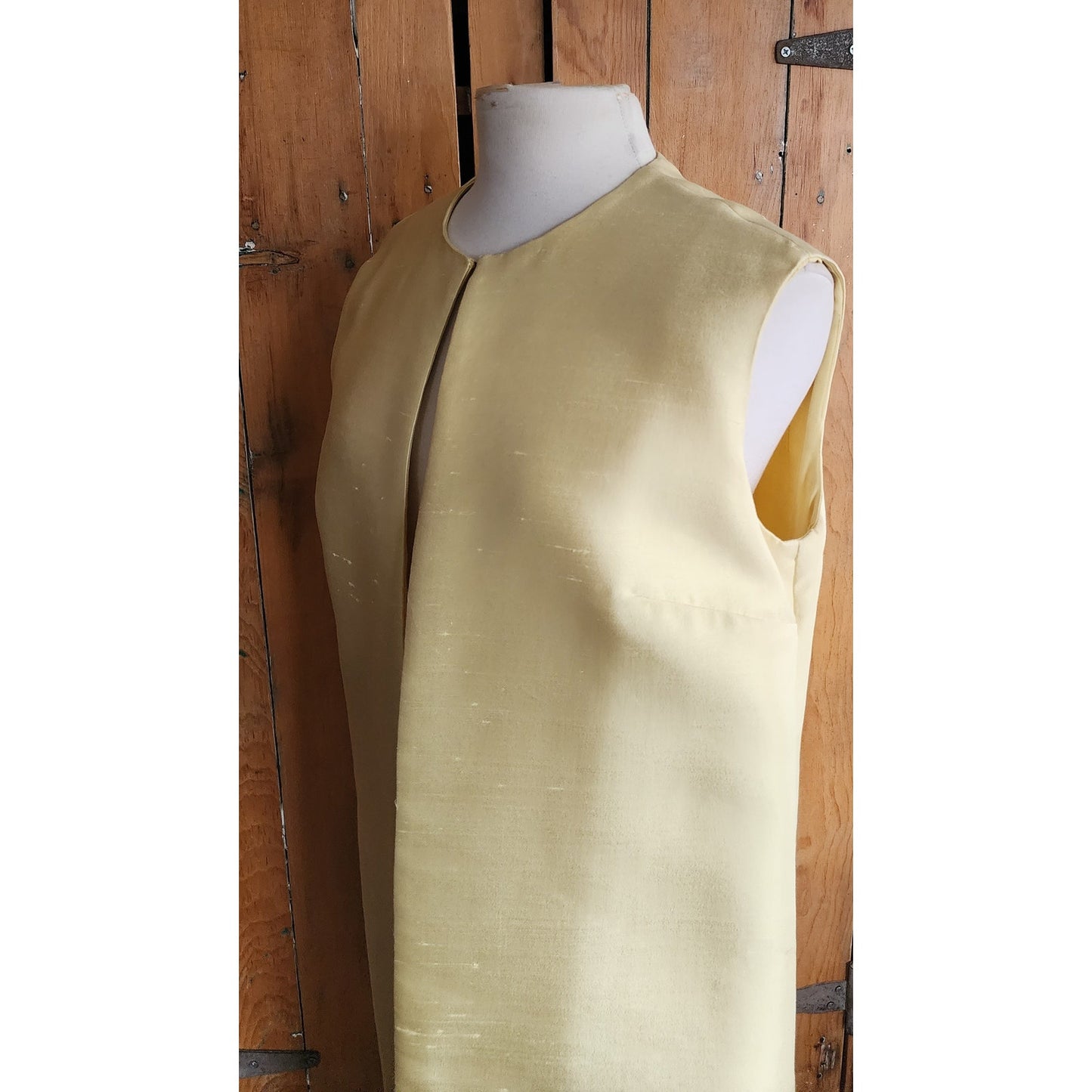 Vintage 60s Long Vest Yellow Silk Duster