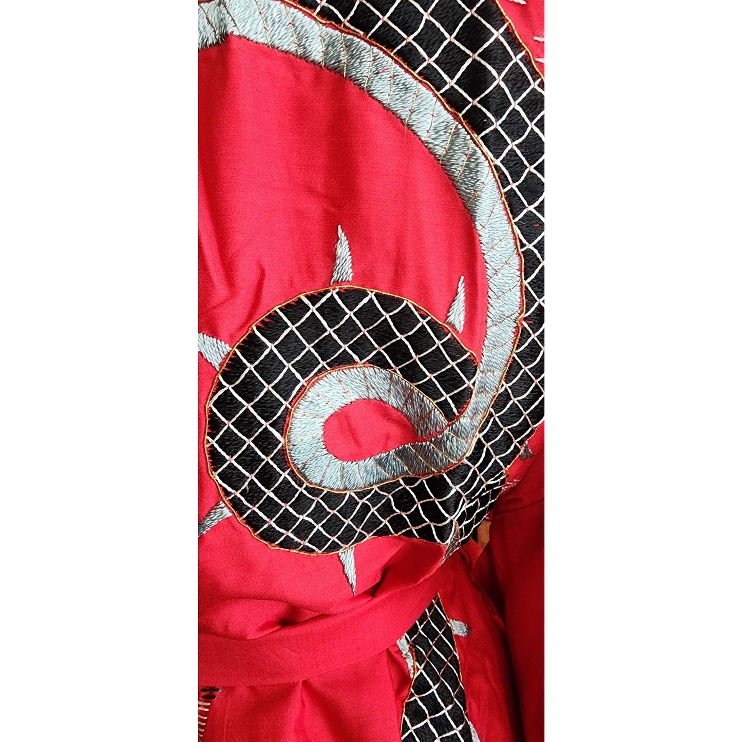 Vintage Japanese Dragon Robe Embroidered Red Silk