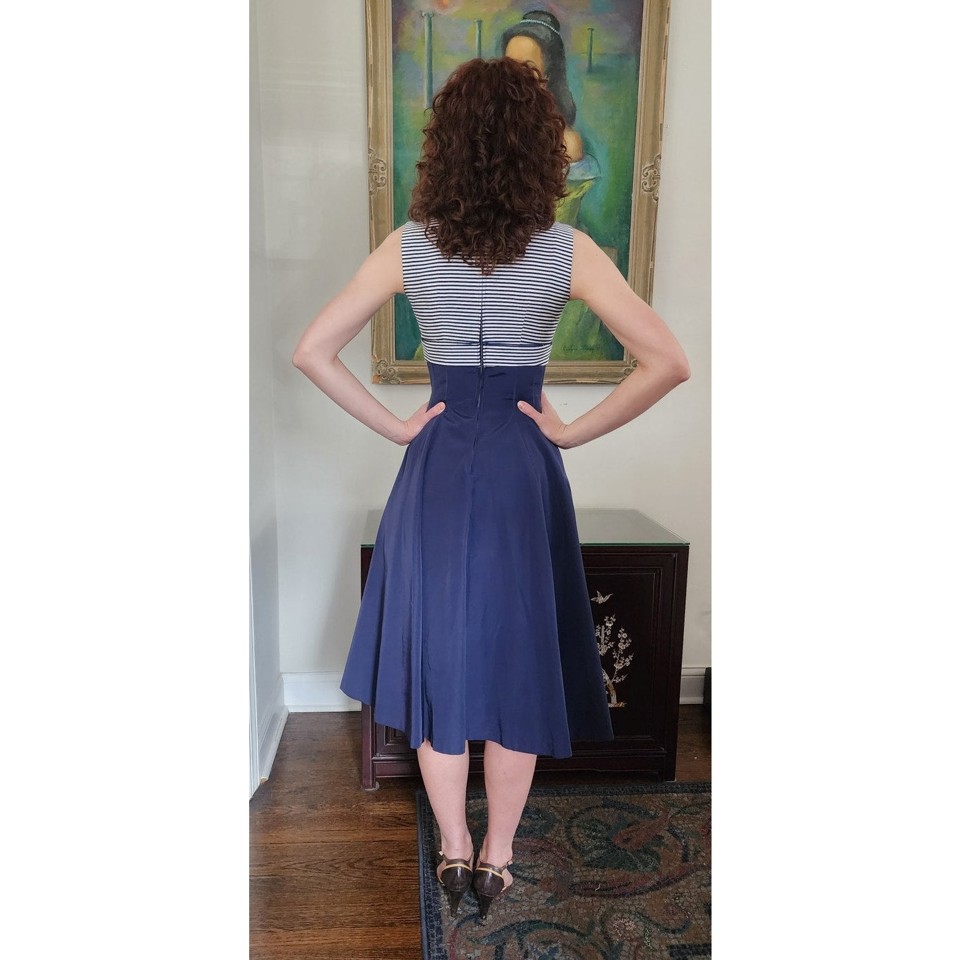 Vintage 50s Blue Dress Suit Nautical Stripe Cropped Jacket Jerell Jr