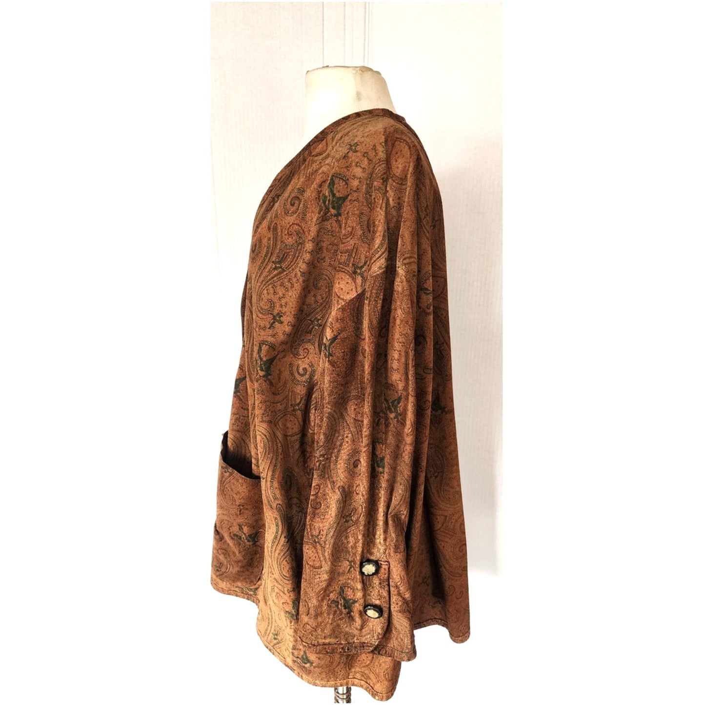 Vintage 90s Brown Suede Swing Jacket Paisley Print Giotti Firenze